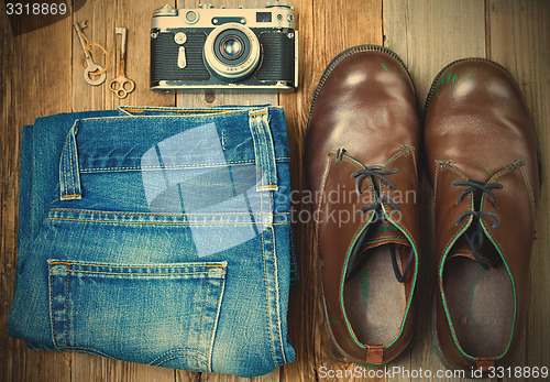 Image of Vintage still life with aged boots