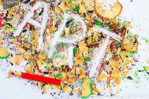 Image of ART word on the background of pencil shavings