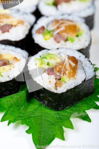 Image of fresh sushi choice combination assortment selection 