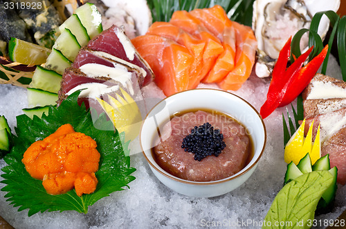 Image of fresh sushi choice combination assortment selection 