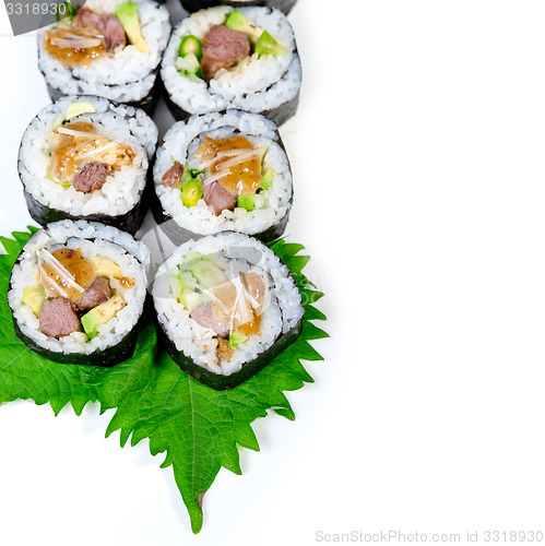 Image of fresh sushi choice combination assortment selection 