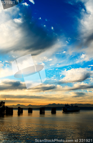 Image of Ferry during sunset