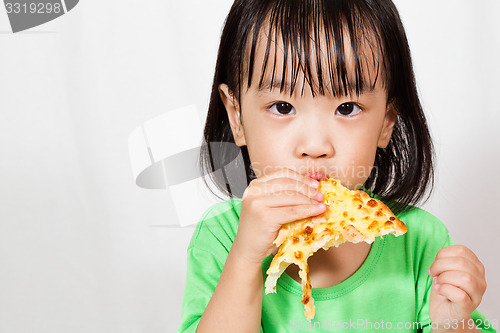 Image of Little Asain Chinese Eating Pizza