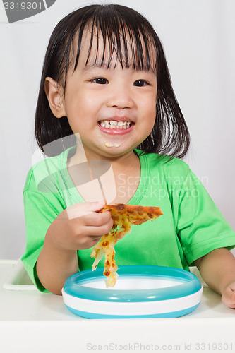 Image of Little Asain Chinese Eating Pizza