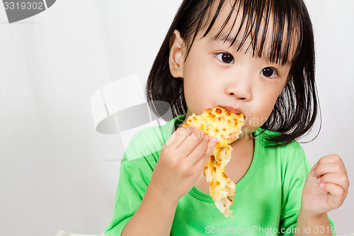 Image of Little Asain Chinese Eating Pizza