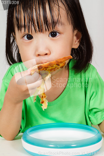 Image of Little Asain Chinese Eating Pizza