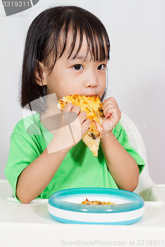 Image of Little Asain Chinese Eating Pizza