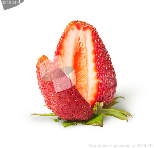 Image of Juicy ripe strawberries with cut segment rotated
