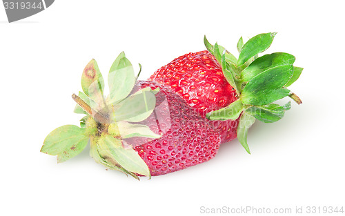 Image of Two freshly strawberries rotated