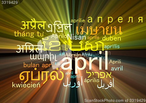 Image of april multilanguage wordcloud background concept glowing