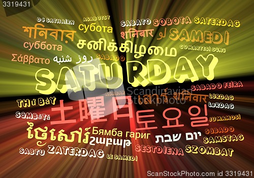 Image of Saturday multilanguage wordcloud background concept glowing
