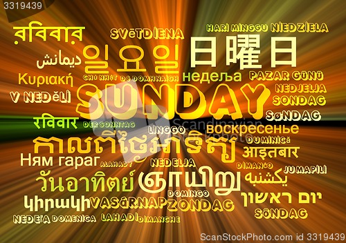 Image of Sunday multilanguage wordcloud background concept glowing