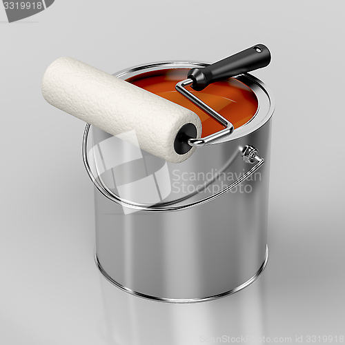 Image of Paint roller and orange paint