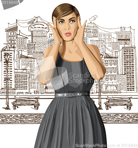 Image of Vector Surprised Girl in Dress