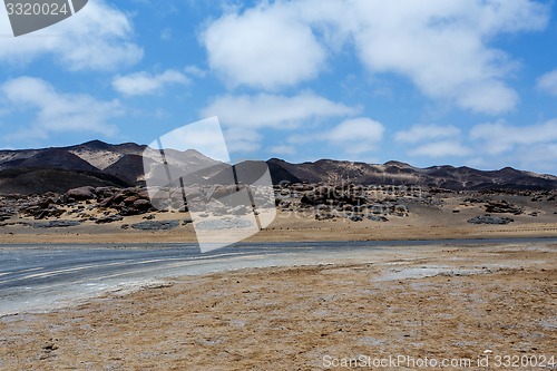 Image of Rock formation in Namib with blue sky