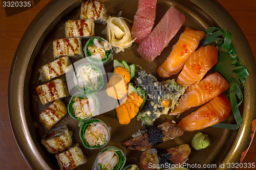 Image of fresh sushi choice combination assortment selection 