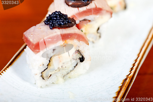 Image of fresh sushi choice combination assortment selection 