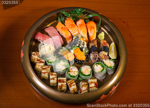 Image of fresh sushi choice combination assortment selection 