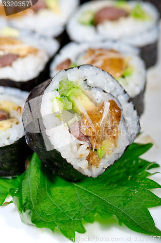 Image of fresh sushi choice combination assortment selection 