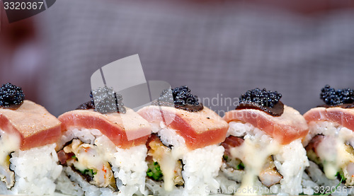 Image of fresh sushi choice combination assortment selection 