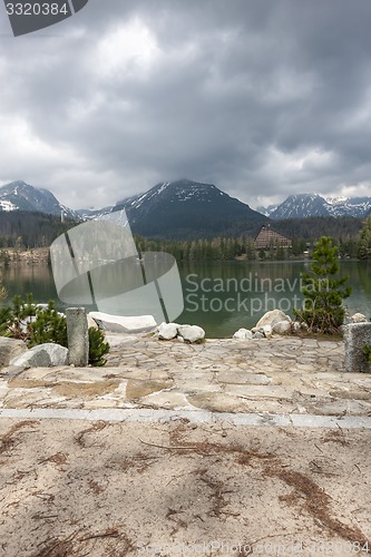 Image of Stary Smokovec houses and lake in mountains