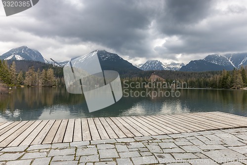 Image of Stary Smokovec houses and lake in mountains