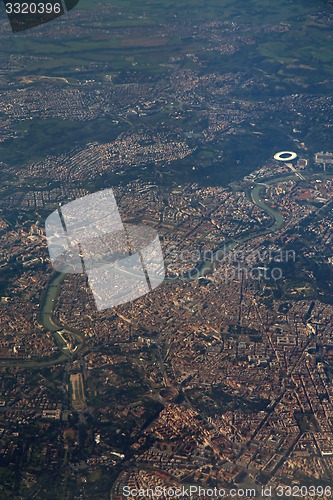 Image of Aerial view of Rome, Italy from airplane window 