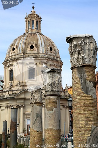 Image of Traian column and Santa Maria di Loreto in Rome, Italy