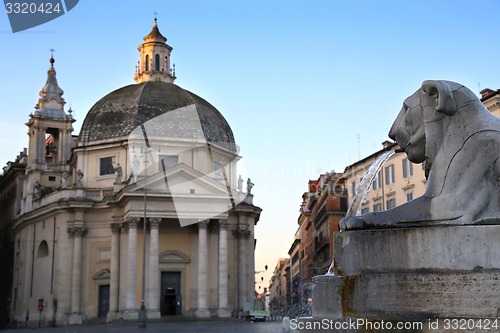 Image of Lion fountain in Piazza del Popolo in Rome, Italy