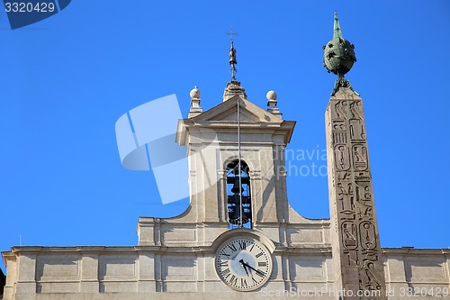 Image of Obelisk of Montecitorio and Italian parliament on Piazza di Mont