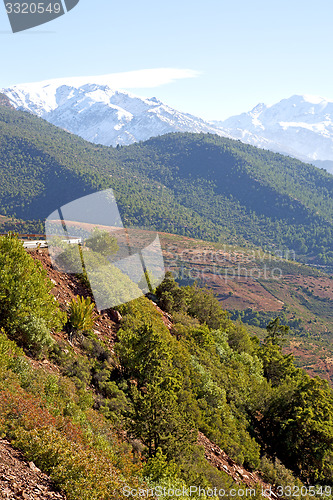 Image of the    dades valley   atlas moroco street snow  nobody