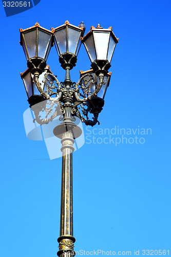 Image of  street lamp in morocco africa old  sky