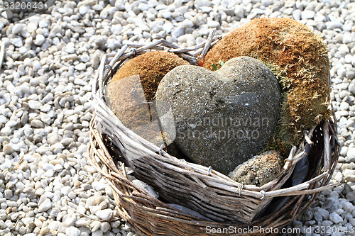Image of stone hearts with moss