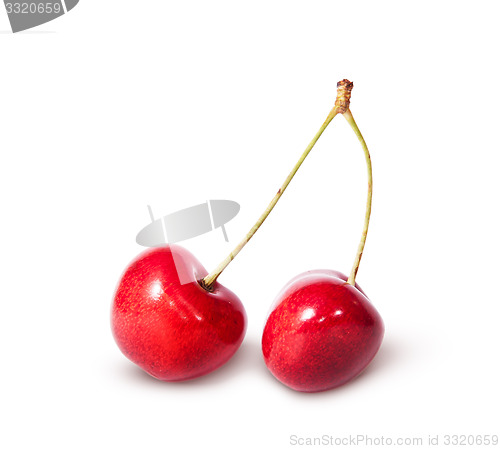 Image of Two red juicy sweet cherries deployed