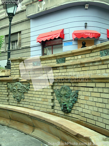 Image of public water fountain for drinking or bathing  historic tourist 