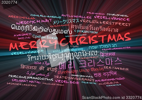 Image of Merry Christmas multilanguage wordcloud background concept glowi