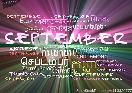 Image of September multilanguage wordcloud background concept glowing