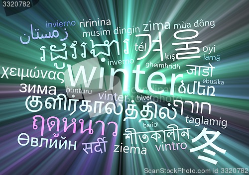 Image of Winter multilanguage wordcloud background concept glowing