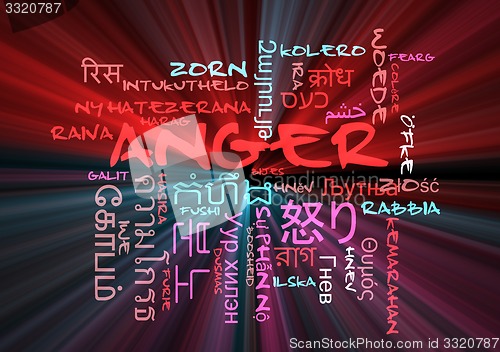 Image of Anger multilanguage wordcloud background concept glowing