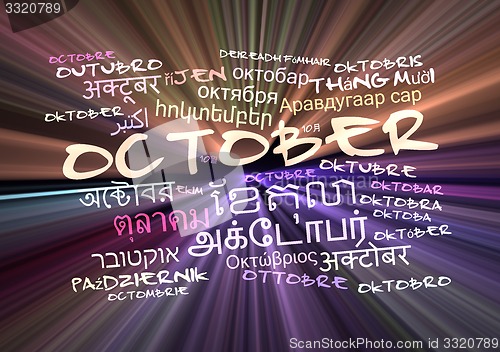 Image of October multilanguage wordcloud background concept glowing