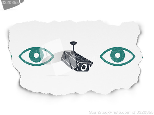 Image of Security concept: cctv camera icon on Torn Paper background