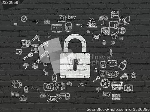 Image of Security concept: Closed Padlock on wall background