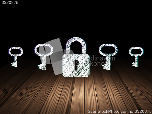 Image of Privacy concept: closed padlock icon in grunge dark room