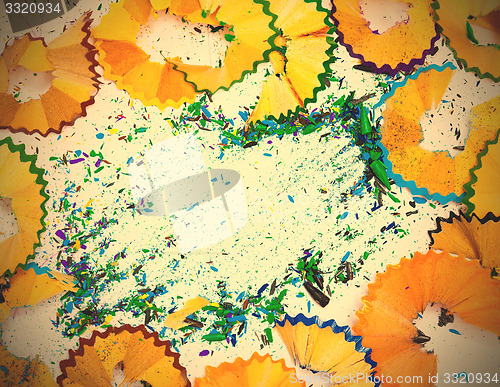 Image of still life with colored pencil shavings