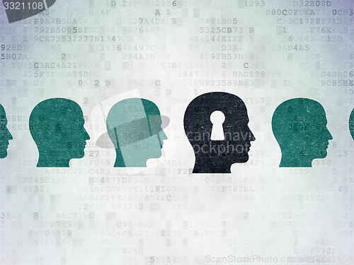 Image of Learning concept: head with keyhole icon on Digital Paper background
