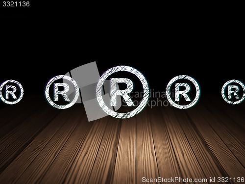 Image of Law concept: registered icon in grunge dark room