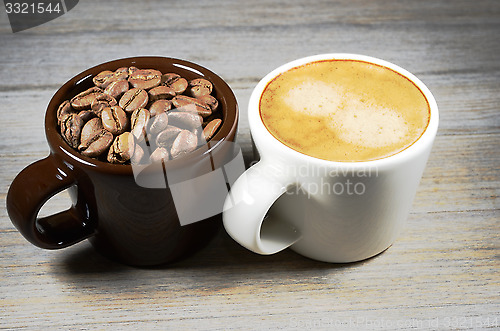 Image of espresso and cup of coffee beans 