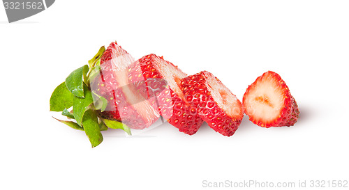 Image of In front sliced fresh juicy strawberries