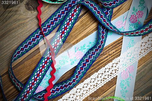 Image of vintage lace, tape and ribbons