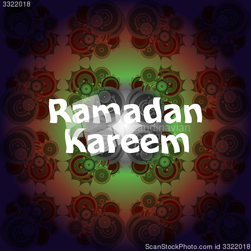 Image of Arabic Islamic calligraphy of text Ramadan Kareem on abstract background